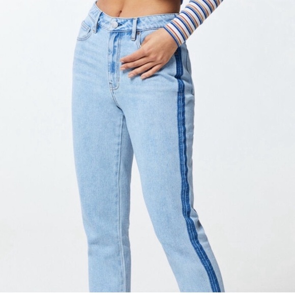PacSun Two Toned‎ Mom Jeans Blue Colorblock Boho Retro Y2K Frayed Womens Sz 24 - Picture 1 of 8